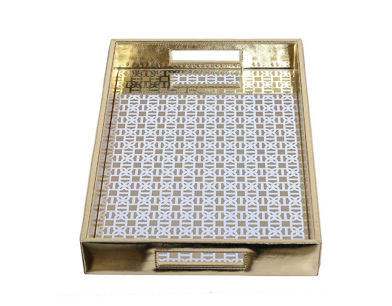 Mysore gold Pattern Glass Printed Leatherite Tray Rectangle