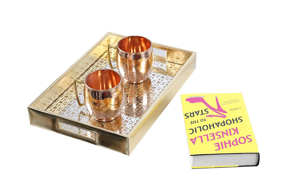 Mysore gold Pattern Glass Printed Leatherite Tray Rectangle