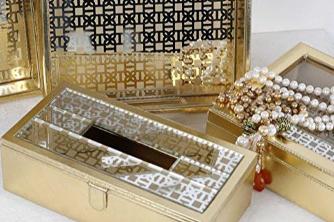 Mysore gold Pattern Glass Printed Leatherite tissue box