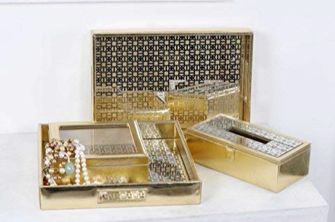 Mysore gold Pattern Glass Printed Leatherite tissue box