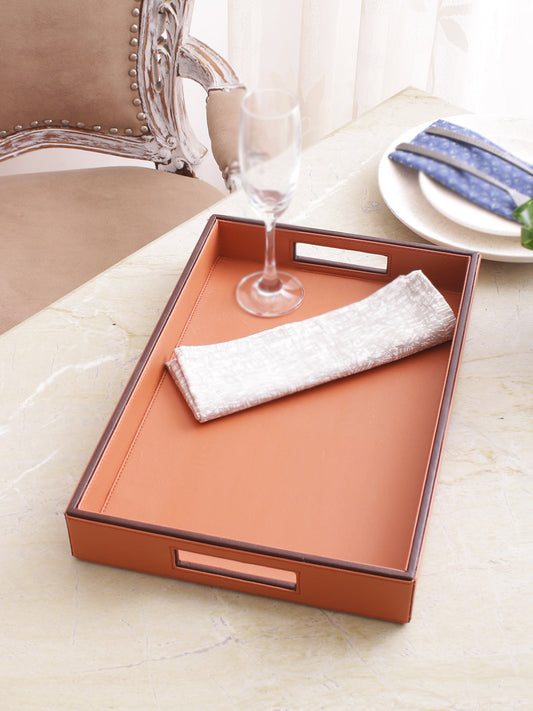 Cynthia Brown & Tan Leatherite Serving Tray