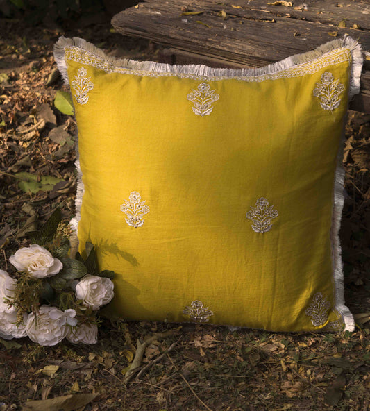 Roohi Yellow Embroidered Cushion