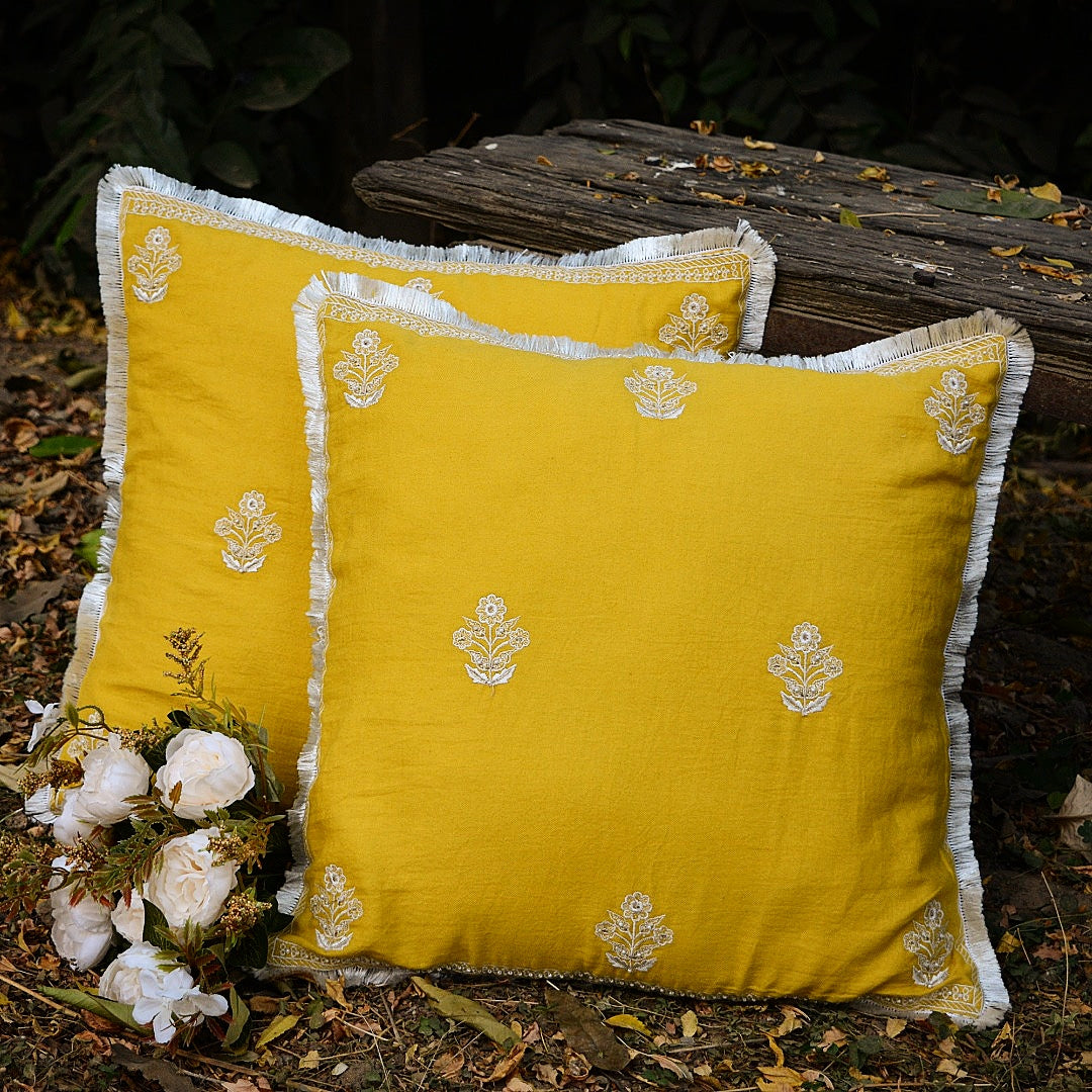 Roohi Yellow Embroidered Cushion