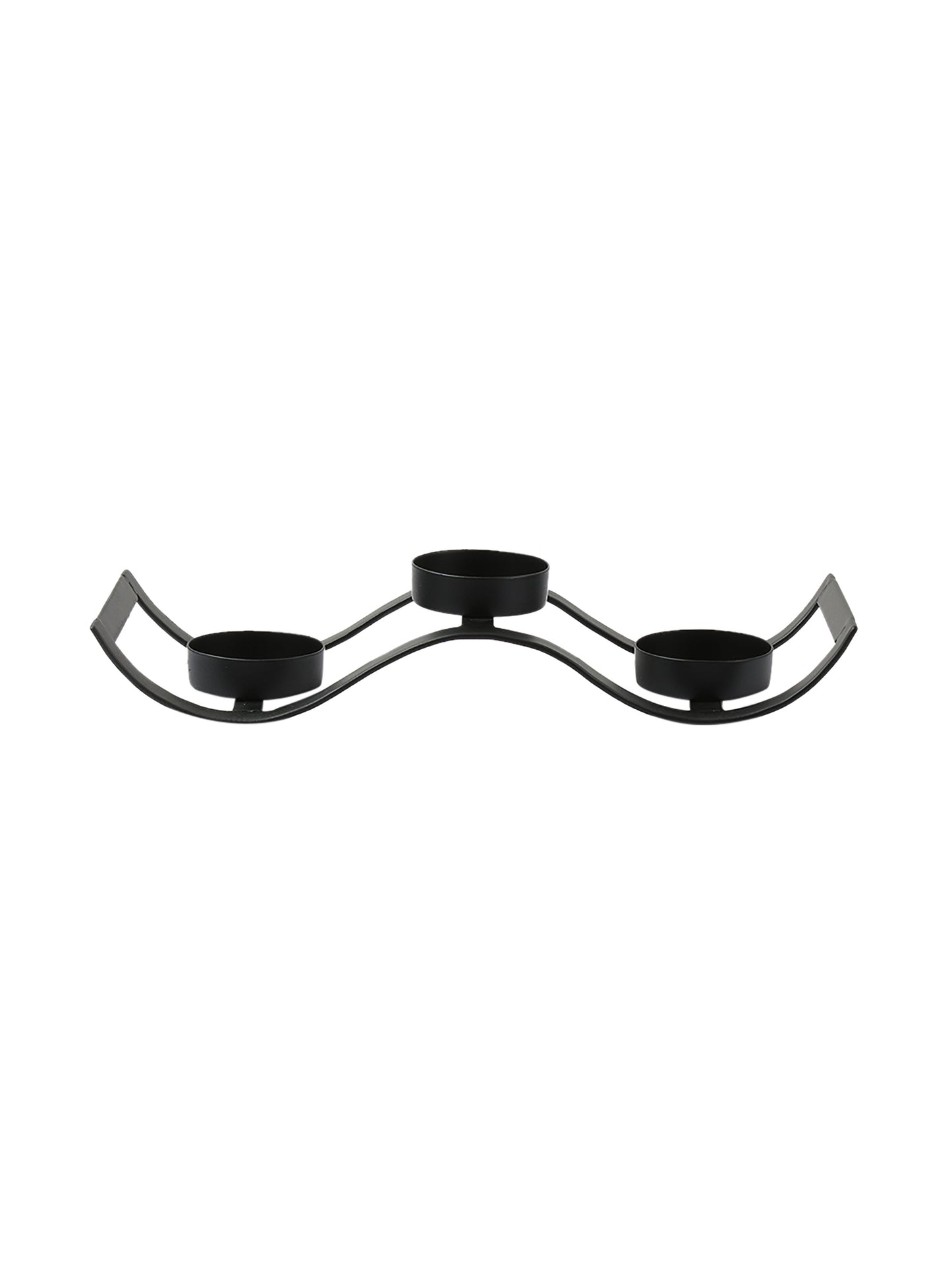 Black Iron Wave Votive Candle Holder with Three Clear Glass Cups
