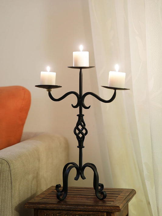 Joe Black Iron 3 Pillar Candleholder