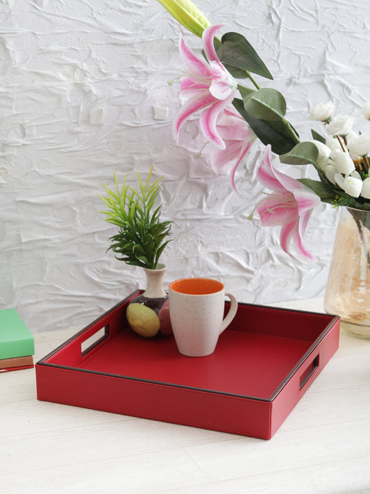 Crimson Red & Brown Leatherite tray