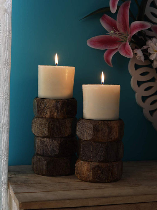 Elm Wooden CandleHolder Set Of 2