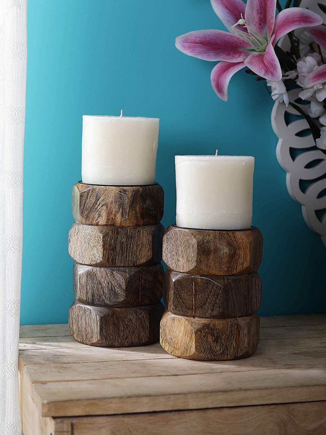 Elm Wooden CandleHolder Set Of 2