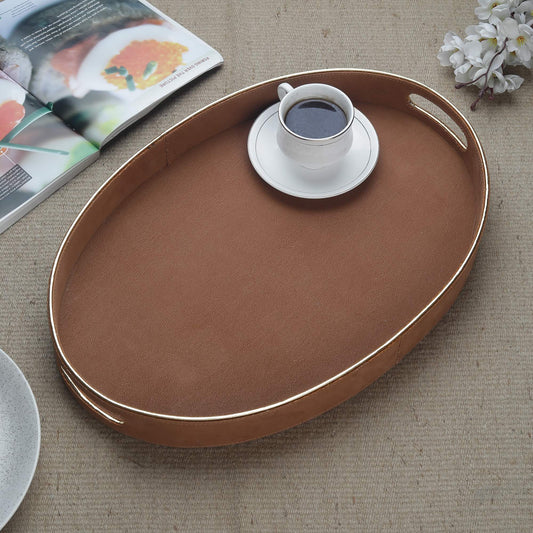 Brooklyn Dark Tan & Gold Oval Tray