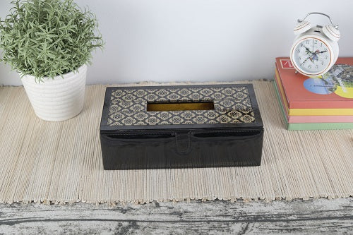 Jaisalmer black & gold Pattern Glass Printed Leathrite Tissue box