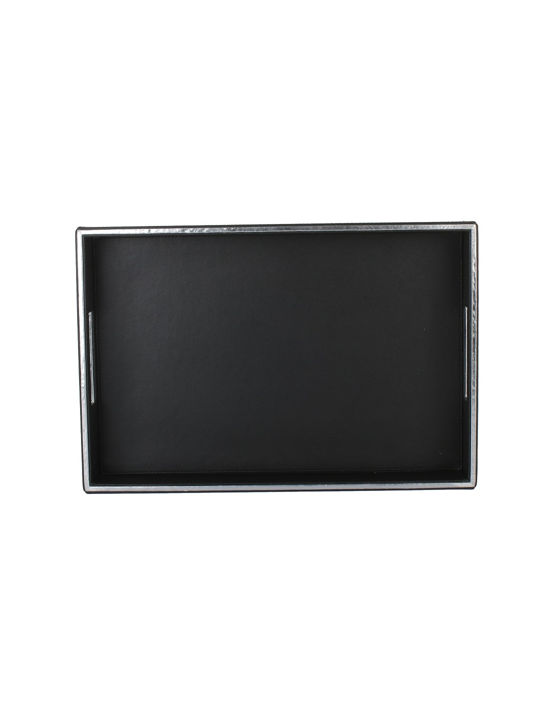 Noire Black & Silver Leatherite Rectangle Tray