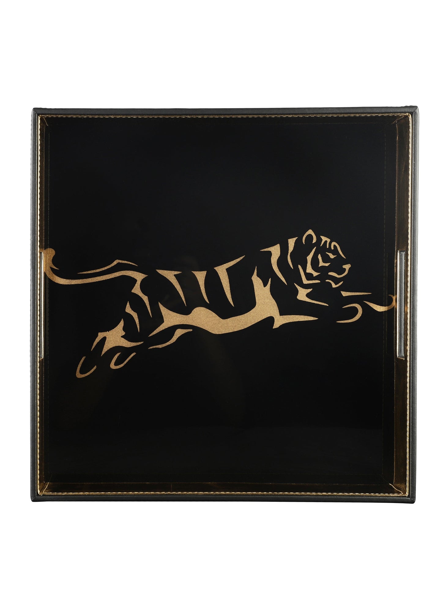 Phoenix Tiger Black & Gold Square Tray
