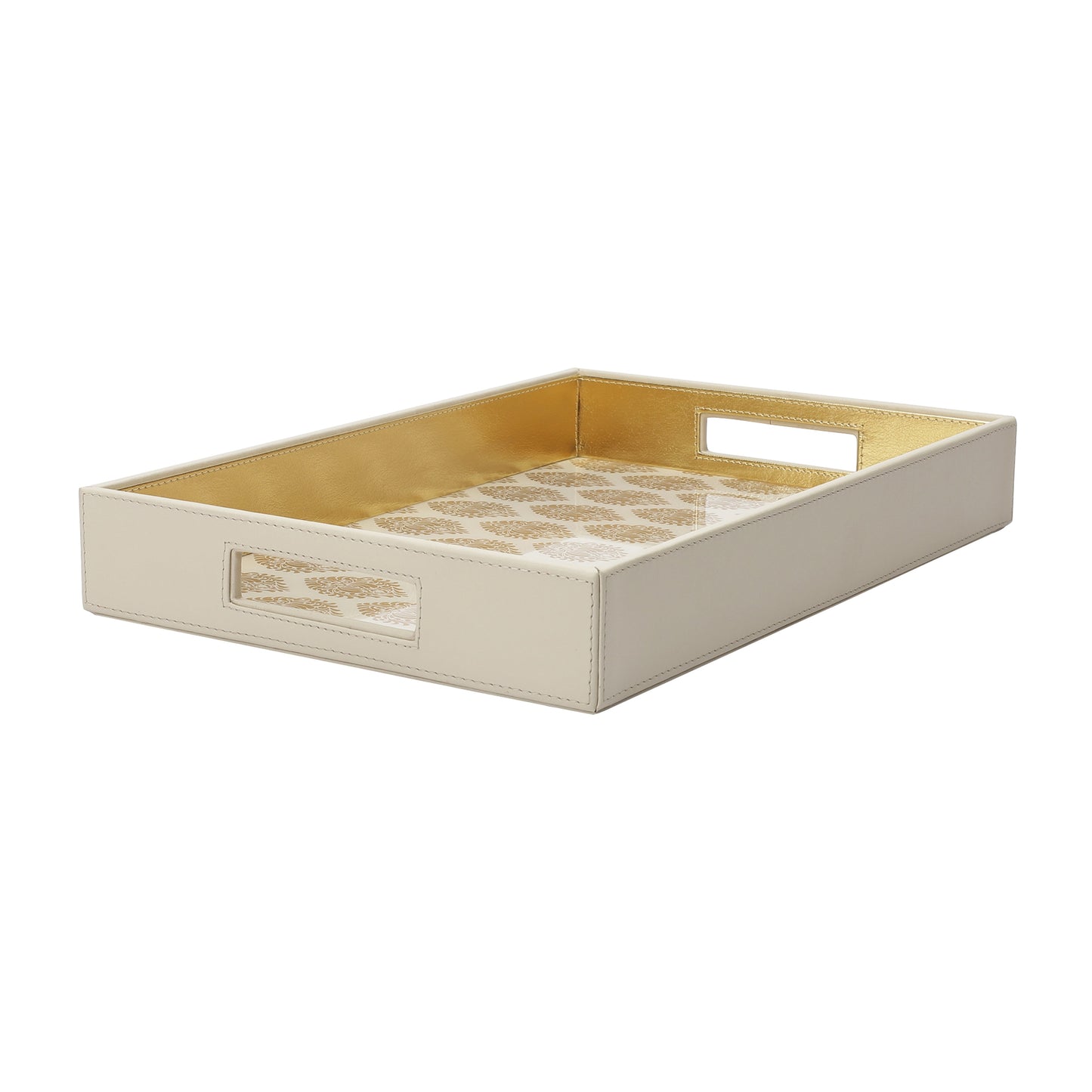 Santorini Cream & Gold Glass Printed Rectangle Tray