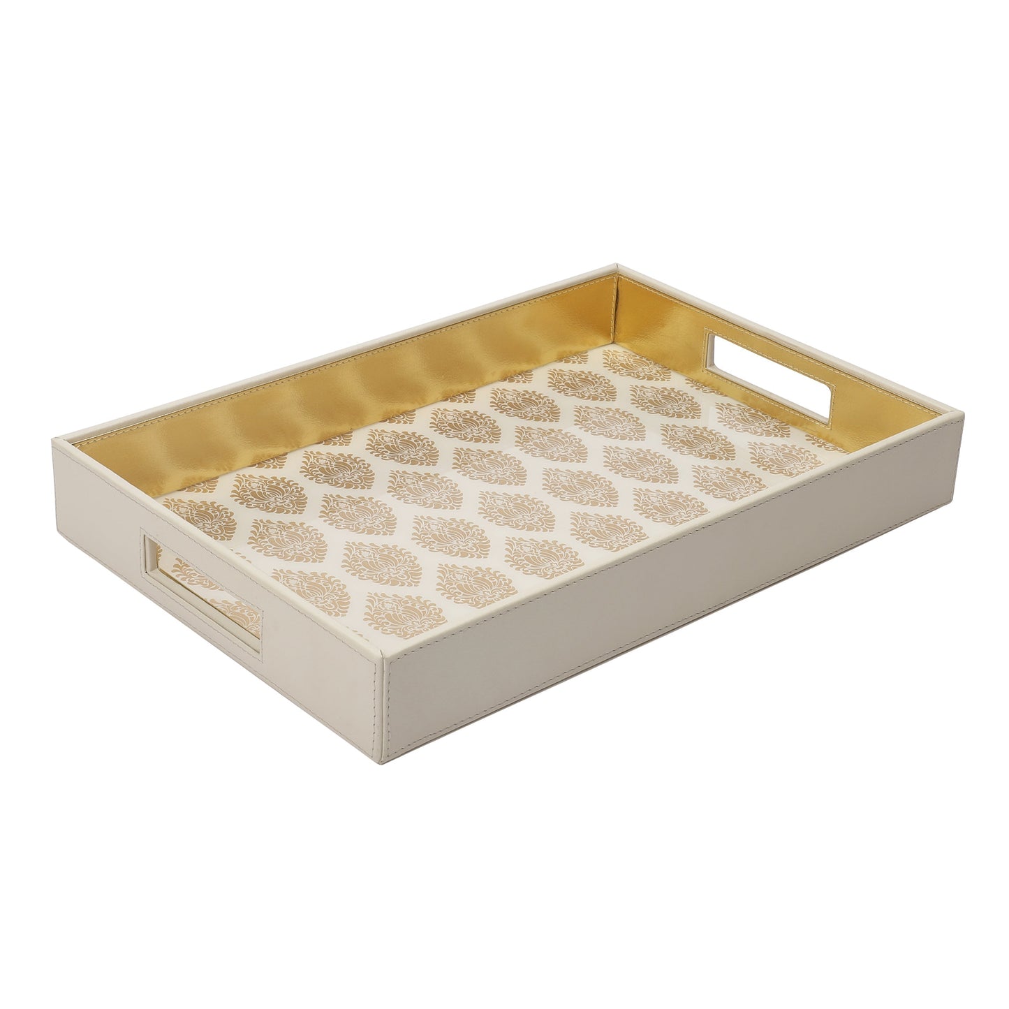 Santorini Cream & Gold Glass Printed Rectangle Tray