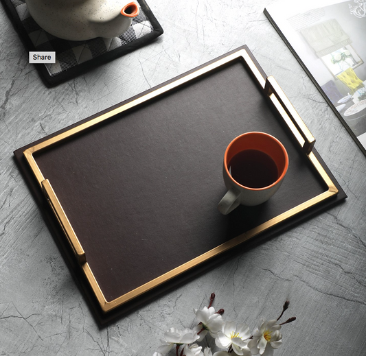Claire Brown & Gold Rectangular Tray