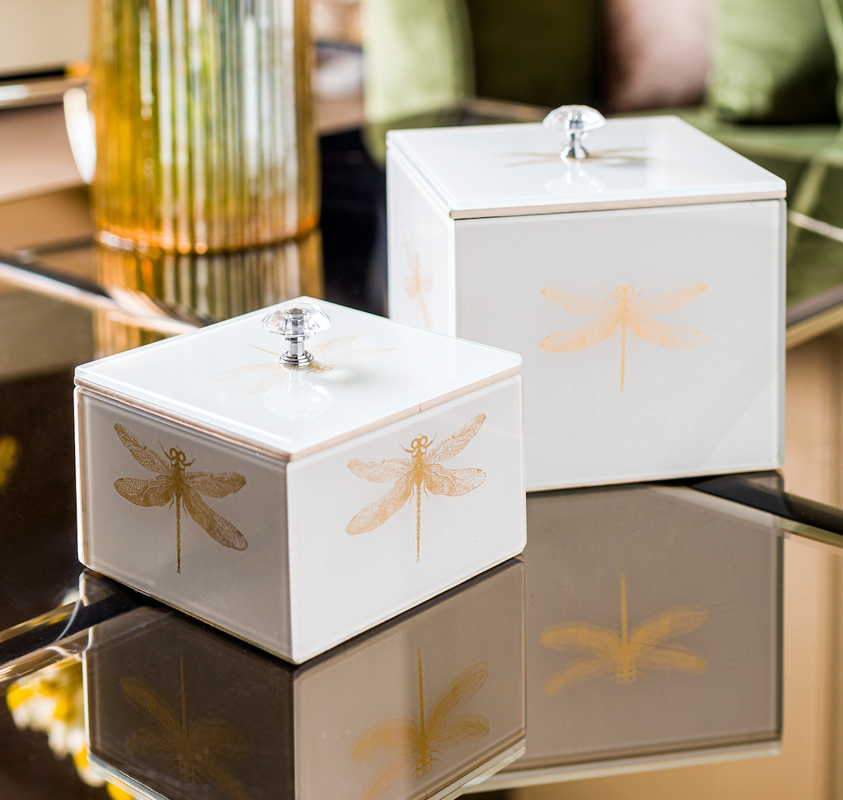 Azalea Dragonfly Decorative Square Jars Set of 2