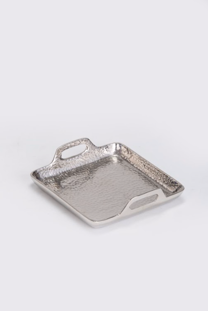 Hammered Square Tray Small Aluminium